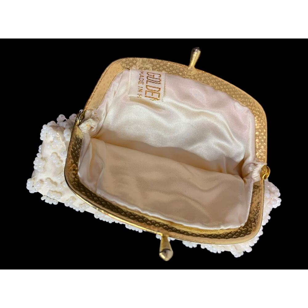 Vintage Golden Name Beaded White Change Purse Hinged Clasp Hong Kong - Picture 7 of 7
